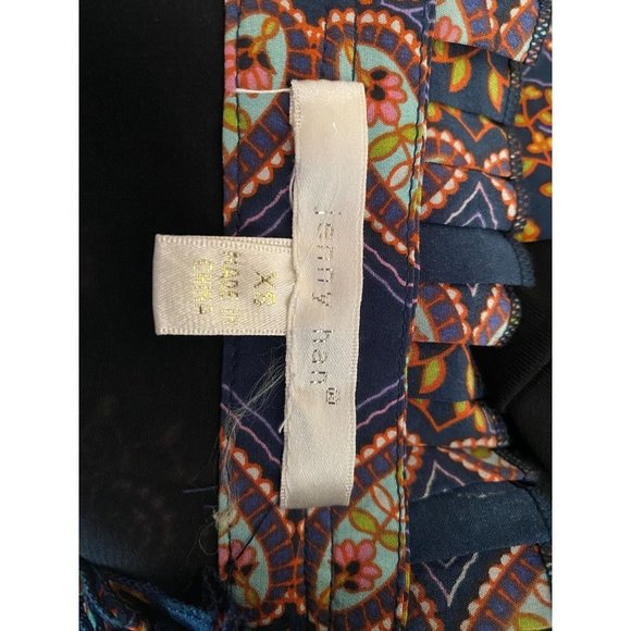 Anthropologie Jenny Han Silk Teal Floral Short Sleeve Ruffle Front Mini Shift Dr - Picture 4 of 5